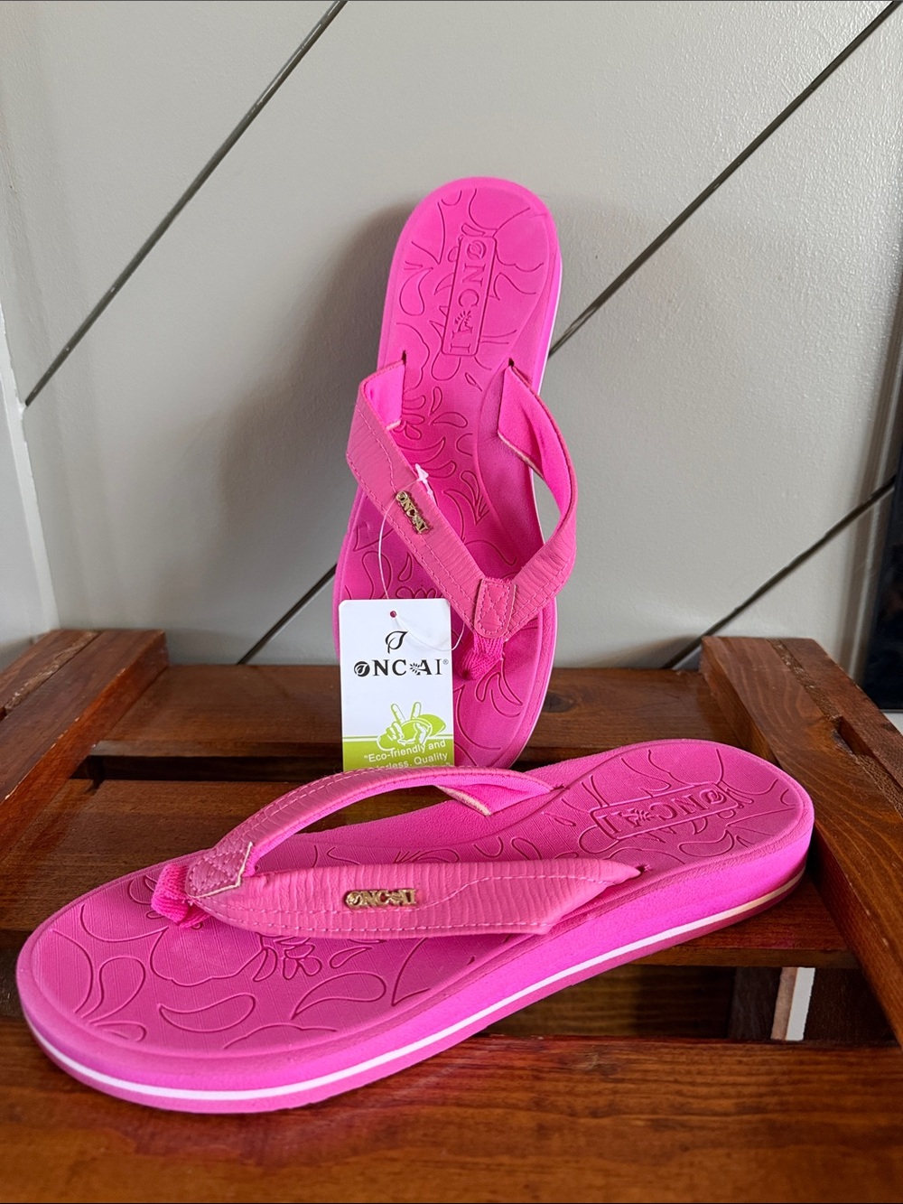 ONCAI Women's Pink Floral Flip Flop Sandals